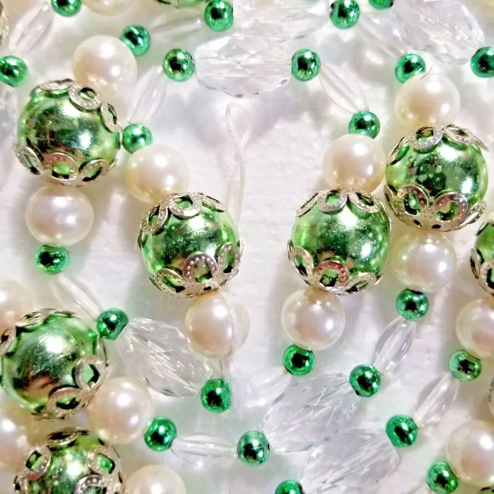 Jewel & Beaded Garland Faux Pearls Green & Clear Beads Elegant Any Occasion